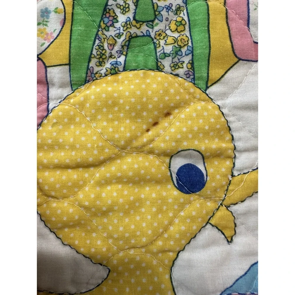 Vtg Lightweight That's Our Baby Bear & Duck & Toys Baby Blanket Quilt Sarin Rim
